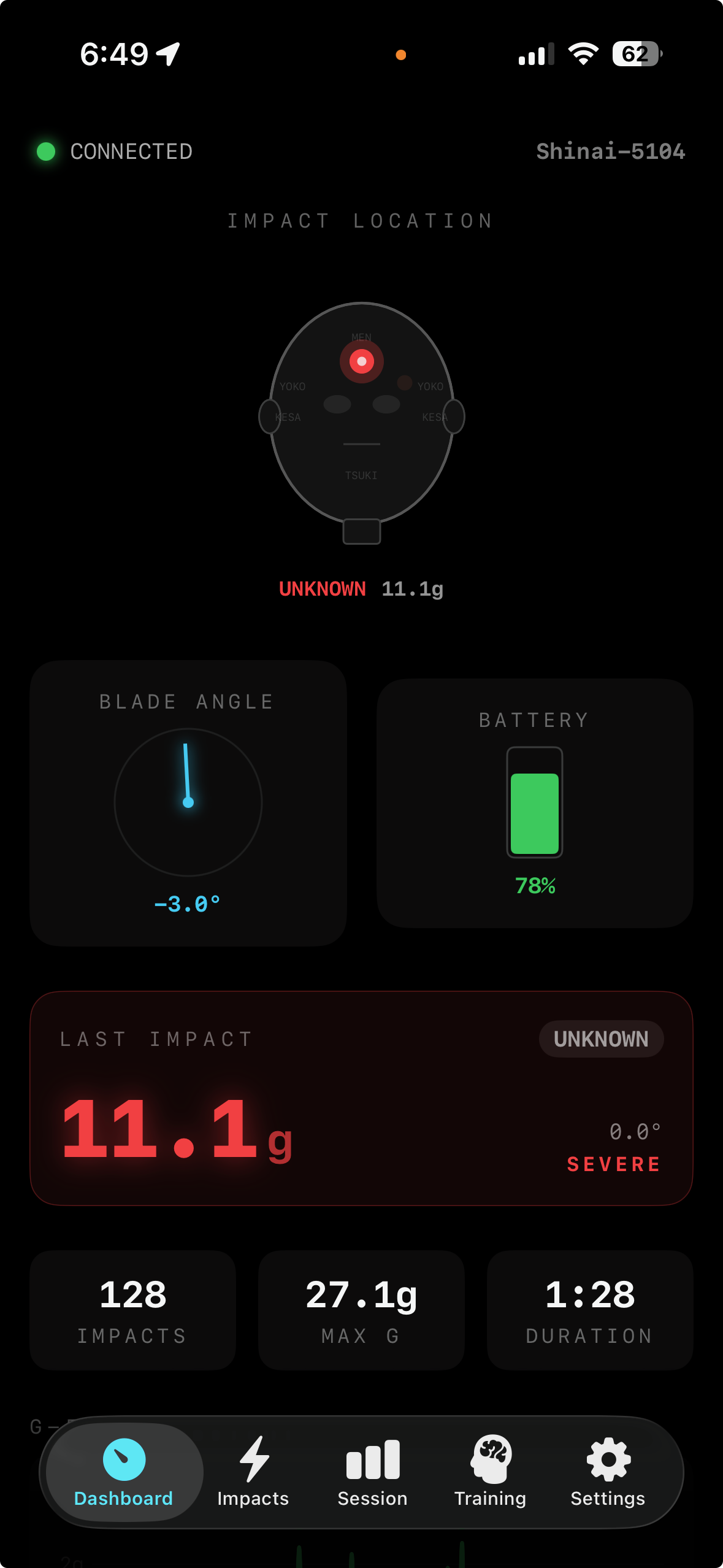 iPhone app showing a live strike readout